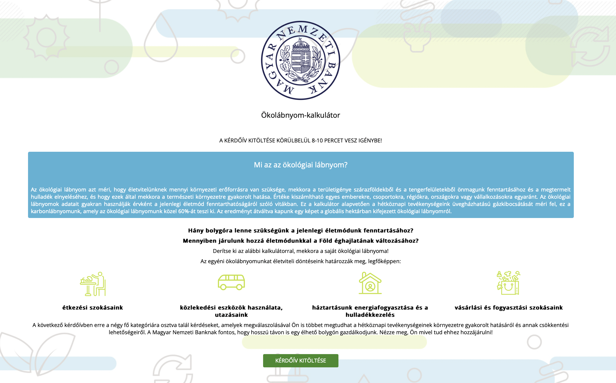 MNB Eco footprint calculator development